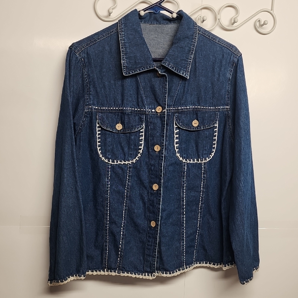 Unbranded Denim Thin Lightweight Shirt Jacket with Contrast Yarn Stitching